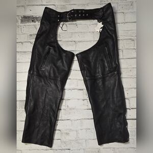 AK Adnan Leather Motorcycle Chaps – 5XL – Black Cowhide – New with Tags